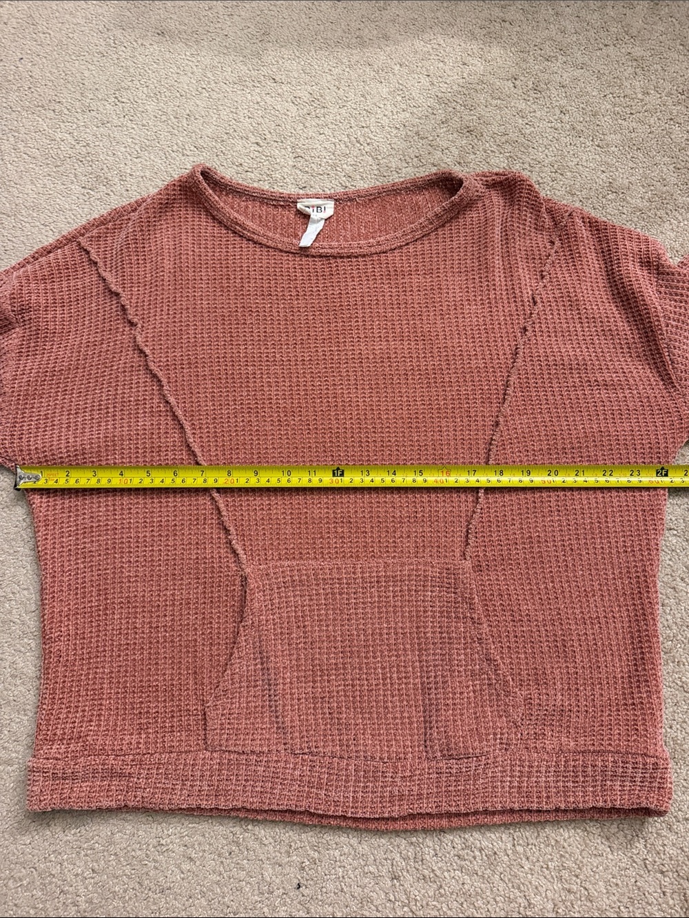 BiBi Waffle-Knit Crew Pullover in Dusty Rose with Kangaroo Pocket Size Medium - Picture 5 of 6